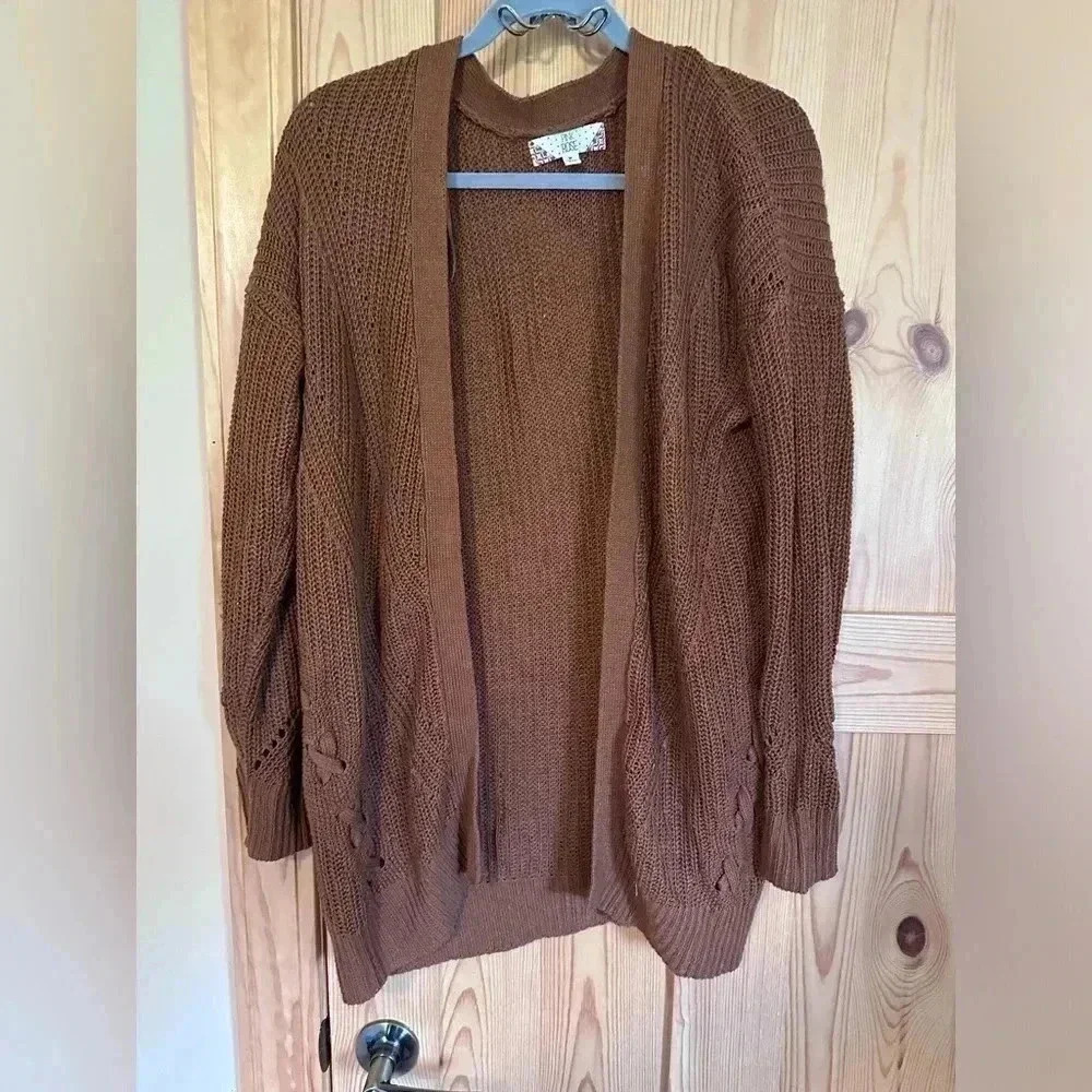 Pink Rose Long Sleeve Brown Cardigan Size‎ Medium